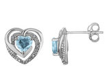 Aquamarine Heart Earrings with Diamonds 4/5 Carat (ctw) in Sterling Silver